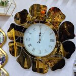 Crystal glass gold floral clock
