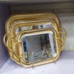 Golden 3 pcs stainless steel serving trays