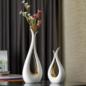 2 Pcs White Ceramic Vase Set