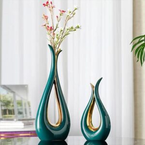 2 Pcs Emalard Green Ceramic Vase Set