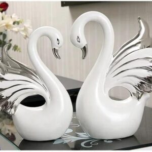 2 Pcs Couple Swan Ceramic Ornaments