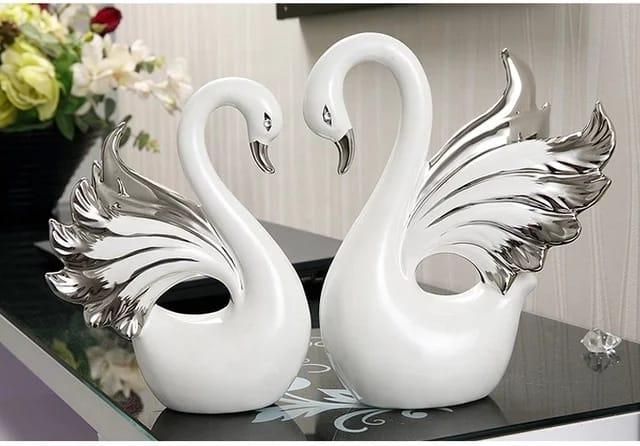 2 Pcs Couple Swan Ceramic Ornaments