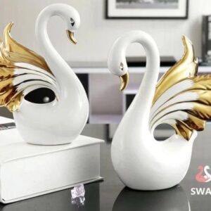 2 Pcs Couple Swan Ceramic Ornaments