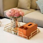 Rectangle Glass Mirror decorative Tray, With Golden Metal Handle