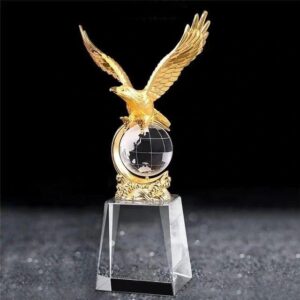 Heavy metallic Eagle with a crystal glass base