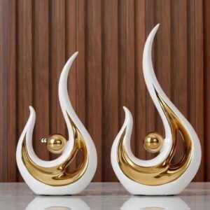 2 Pcs White and Gold Modern Ceramic Abstract Art  Decor