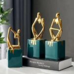 Nordic Green and Gold Thinker Character Art Decor