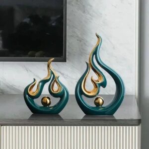 2 Pcs Green and Gold Fire Creative Ceramic Decor Set