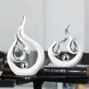 2 Pcs White and Silver Fire Creative Ceramic Decor Set