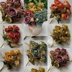 9 Stems Golden Color Peony Artificial Flower Bouquet