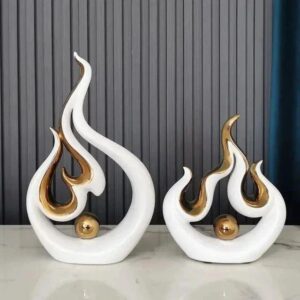 2 Pcs White and Gold Fire Creative Ceramic Decor Set