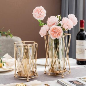 Golden Metal Glass Flower Vase