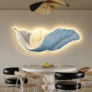 Luxury Feather Decorative Wall Clock With Led Light
