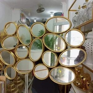 Golden Oval Bubble Decorative Wall Mirror
