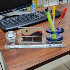 Crystal Pen Holder with Clock