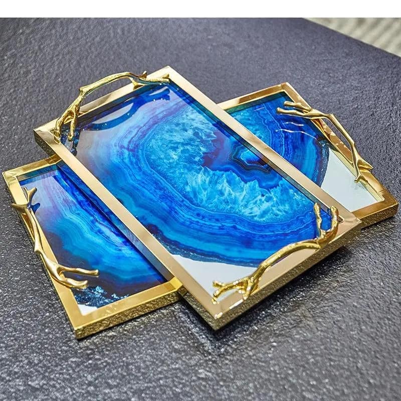 American Gold Frame Blue Agate Decorative Tray