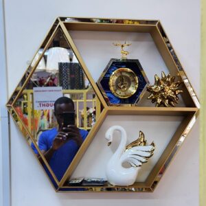 Hexagon Mirrored Decorative Wall Shelf