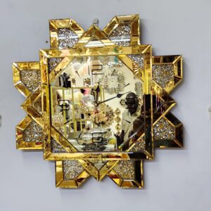 Octagon Gold Crystal Mirrored Decorative Wall Clock