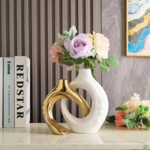 2pcs White and Gold Oliruim  Ceramic Vase