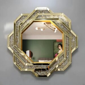 Octagon Crystal Gold  Decorative Wall Mirror