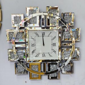 Silver Crystal Mirrored Decorative Wall Clock