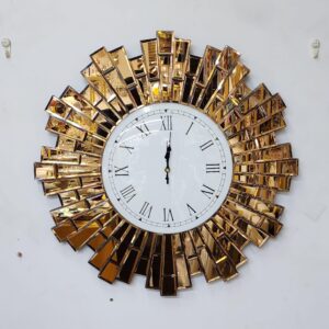 Red Gold Sunburst Mirrored Decorative Wall Clock