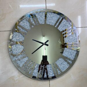 Silver Crystal Mirrored Decorative Wall Clock