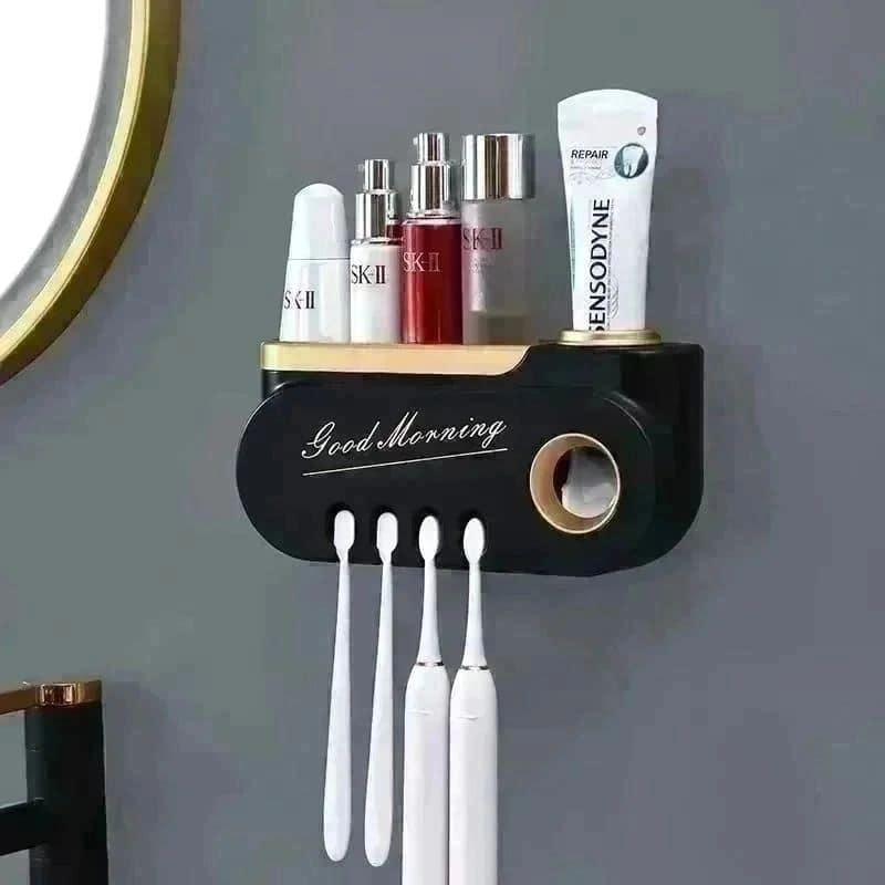 Toothpaste dispenser, toothbrush holder, toothpaste organizer