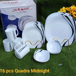 16 pcs Quadra Square Dinner sets Midnight Diva with white and black stripes