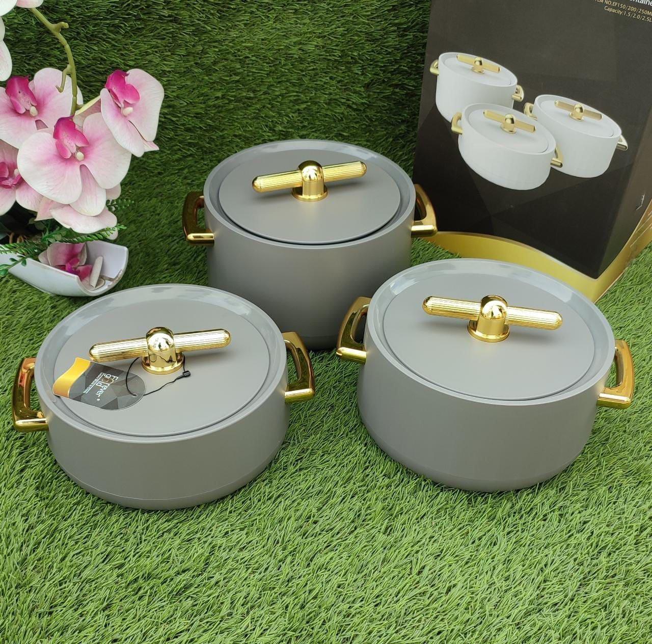 Forever Gold 3 Pieces Plastic Hot Pot Matt Grey & Gold