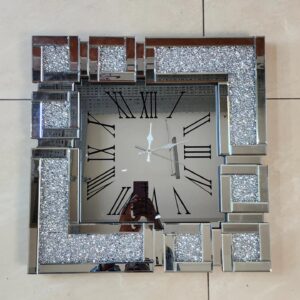 crystal glass square clock, silver clock