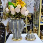 Stylish Gray Ceramic Ginger Jar Modern Flower Bud Vase Porcelain Storage Jars