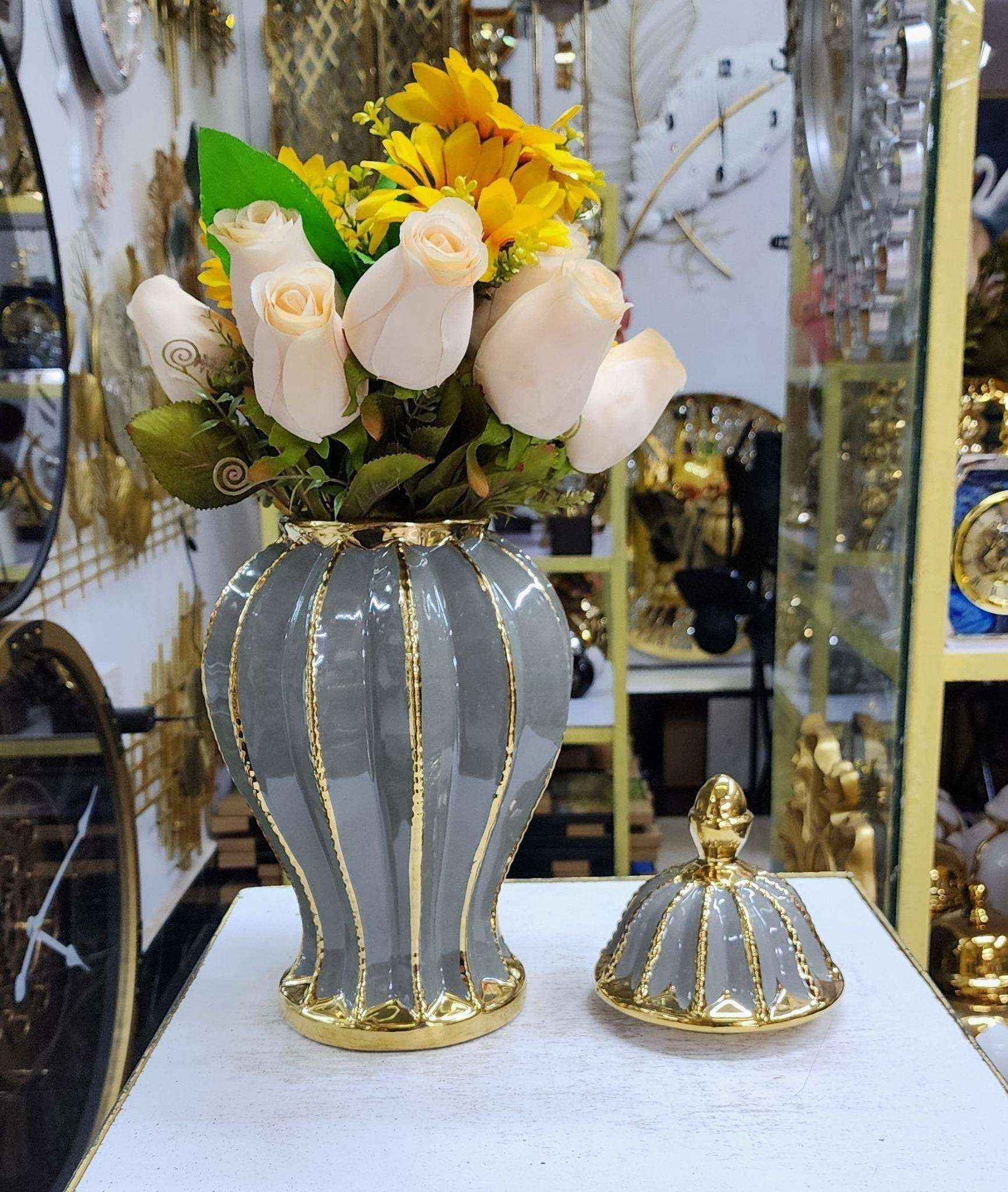 Stylish Gray Ceramic Ginger Jar Modern Flower Bud Vase Porcelain Storage Jars