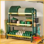 3 tier green gold dish rack