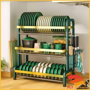 3 tier green gold dish rack