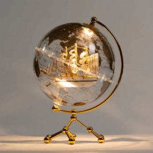 Illuminating World Globe Ornament Acrylic Metal Office globe with a ship inside /Desk Decorations Gift