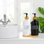 2pcs Kitchen Sink Dish SOAP/LOTION Dispenser+Bamboo Holder