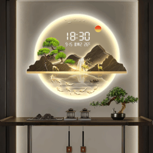 3D LED light Decorative Wall Mounted, Wall clock with LED lightning on the sides and a remote control for light and time.