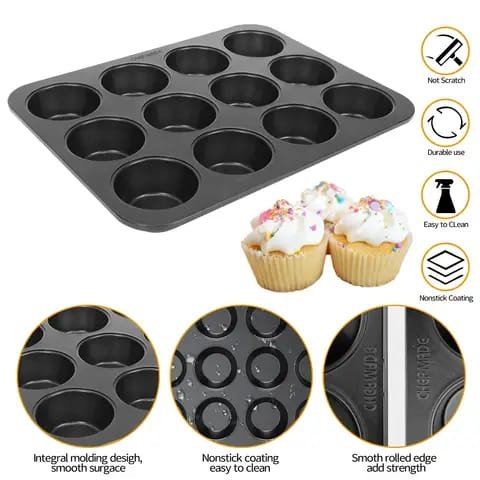 12 Hole Muffin Tray, Double Layer Non-Stick Baking Tray/Pan for Muffins/Cupcakes