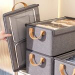 Wardrobe Clothes Storage Box With Cover, Steel Frame Storage Box, Clothes Sorting Storage Box, Space Saving Storage Organizer Of Closet, Bedroom, Home, Dorm, Bedroom Accessories