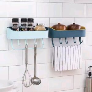 Rectangular Bathroom Shelf With 4Hooks &Towel Hanger