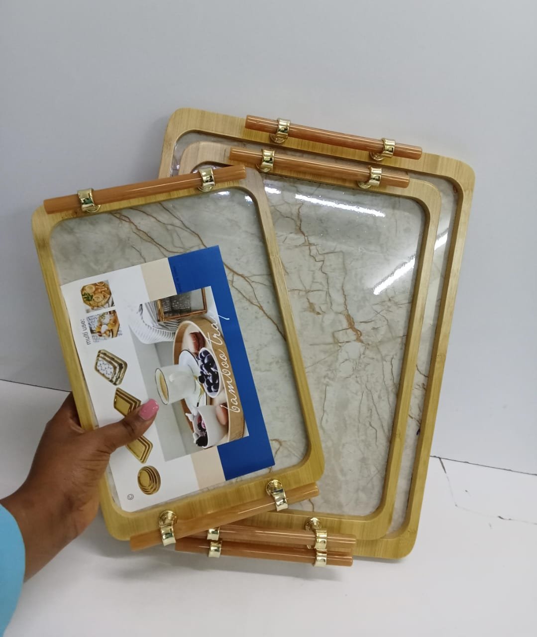 3pcs wooden bamboo trays