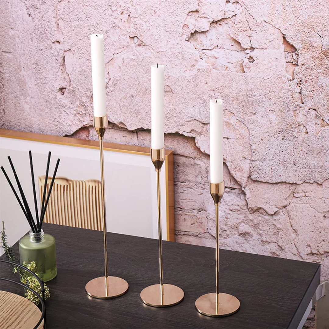 Golden Candlestick Set of 3, Different Sizes, Wrought Iron Table Candle Holder, Vintage Candle Holder Home Decoration