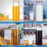 Borosilicate Water Jug With Handle and Bamboo Lid 1200 ML, for juice,milk etc