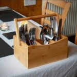 Silverware Caddy With Napkin Holder, 1 Durable Outdoor Utensil Holder – Built-In Handle, 4 Slots, Natural Bamboo Picnic Silverware Holder, For Knives, Forks, And Spoons