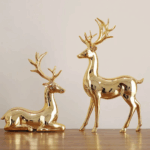 Nordic Style Golden Resin Deer Set, Standing and Sitting, for TV Cabinet, Living Room, Entrance Decor- 2 Pcs Set