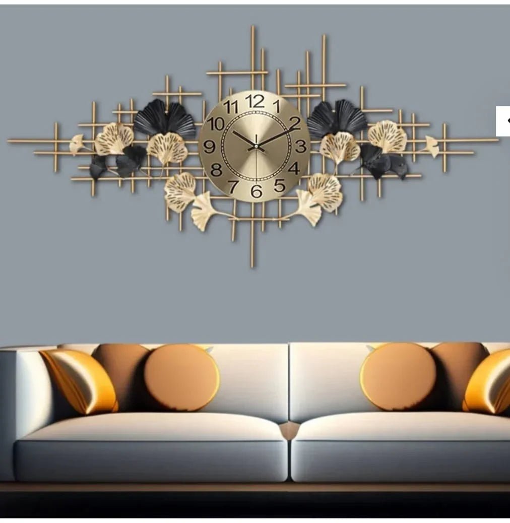 Metal Art Wall Clock, Gold Modern Design - Silent - 140x70cm