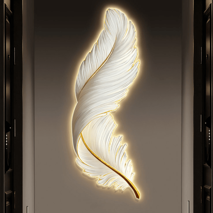 LargeWall Art Decor with LED Light Strip, GlowingFeather Hanging Wall Sculpture, Feather Wings Wall Decoration Night Lamp for Bedroom, with a remote control